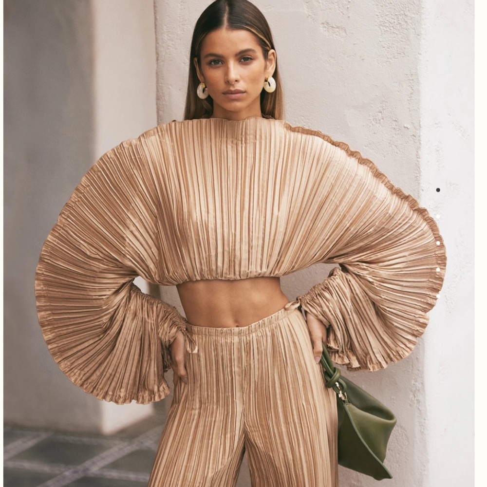 Cult Gaia Mala Pleated Top - Light Camel